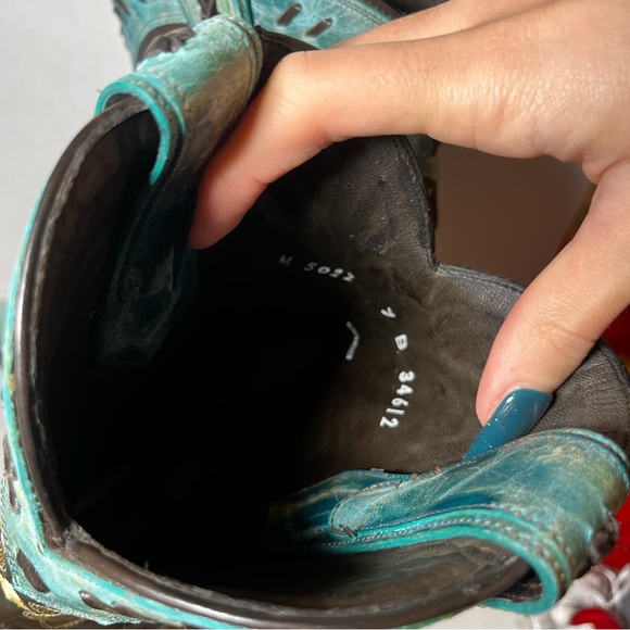 Lucchese Women’s Cowboy Boots 7 B Choc Calf Turquoise Crater Wingtip Fringe - Picture 5 of 6